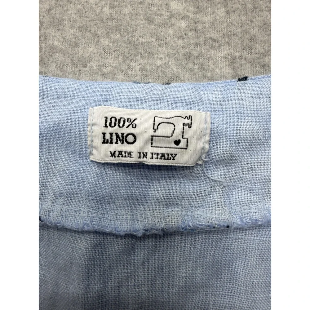 100% Lino Dress Womens Large Blue Embroidered Linen Boho Shift Pockets Italy - Picture 8 of 14